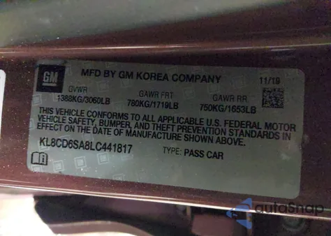 2020 Chevrolet Spark Fwd 1Lt Automatic из США, поврежденный, VIN KL8CD6SA8LC441817